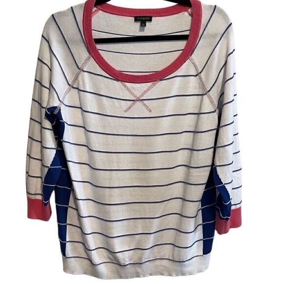 Talbots- Women’s Nautical Striped Boat Neck 3/4 Sleeve Preppy Sweater, Sz Large - Picture 7 of 7